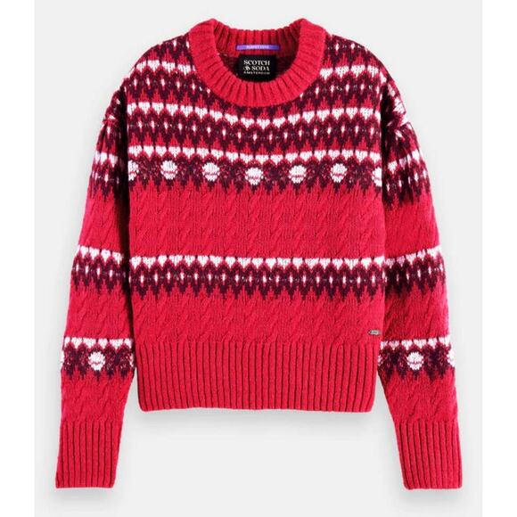 Scotch & Soda Cable Knit Fair Isle Sweater in Cosmic Pink - S - Picture 1 of 8